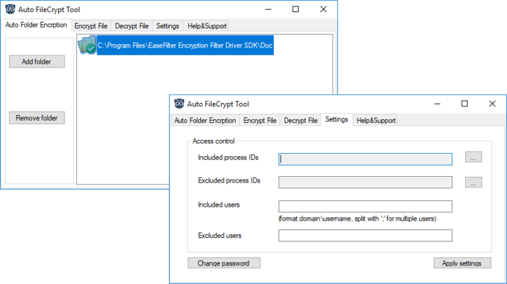 Capture d'écran de EaseFilter File System Encryption Filter Driver SDK